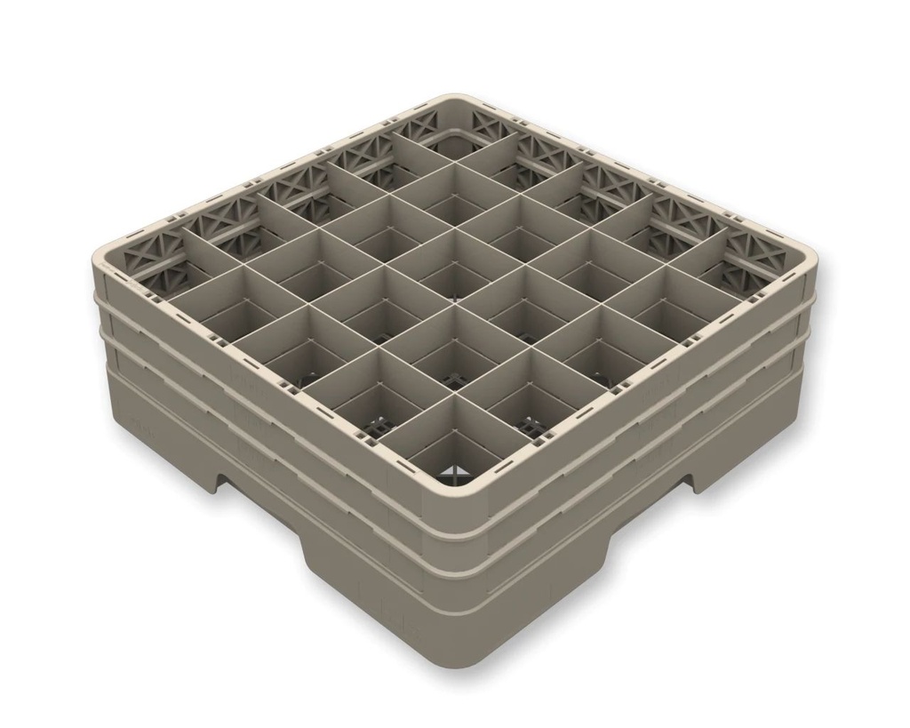 Cesta cerrada Flap Rack de polipropileno de 25 compartimentos en color beige con cuatro extensores