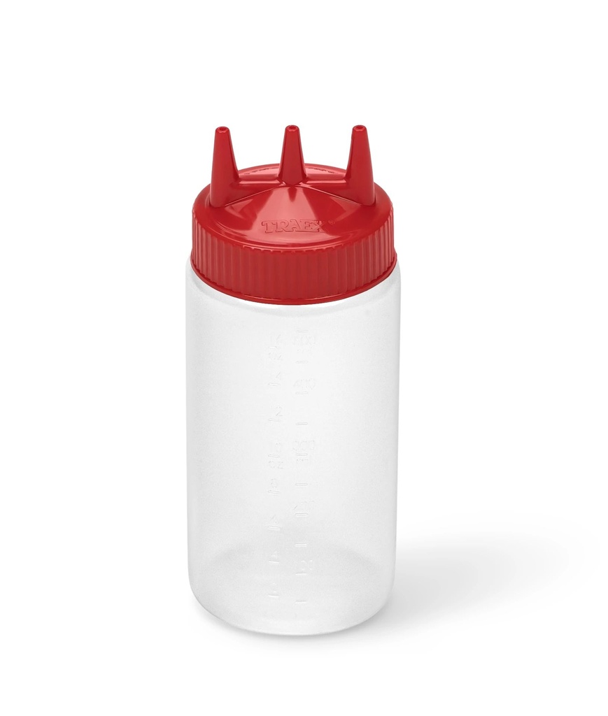 Dispensador a presión triple transparente de 470 ml con tapa roja