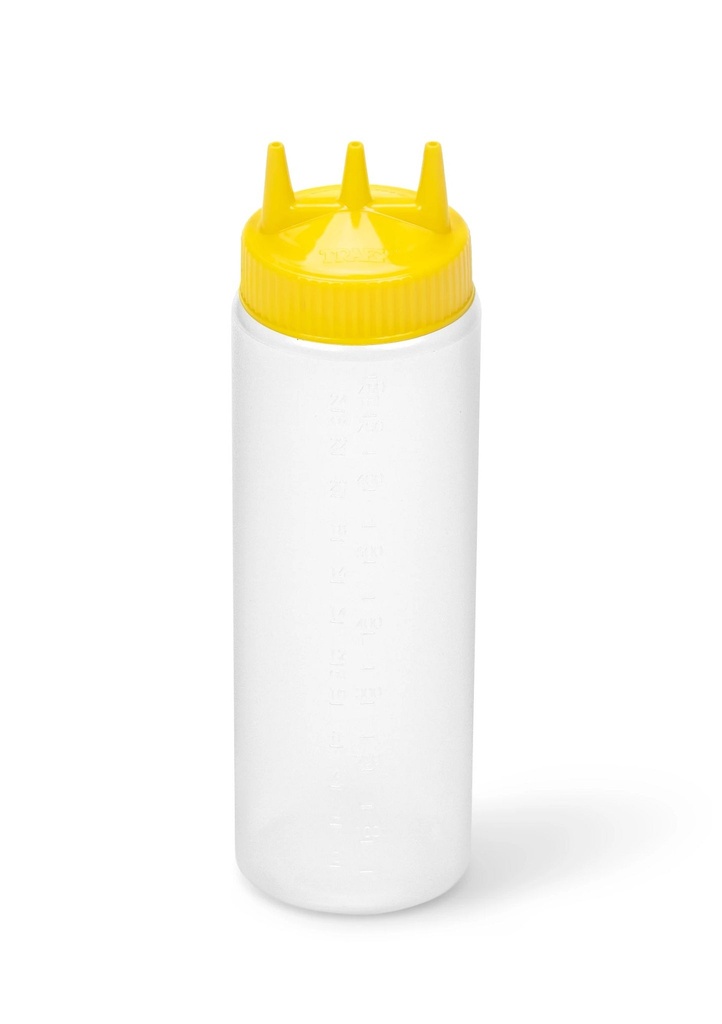Dispensador a presión triple transparente de 710 ml con tapa amarilla