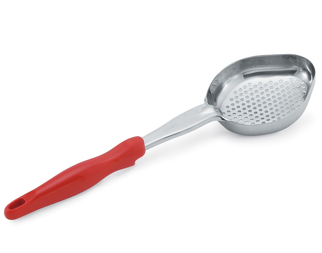Spoodle® monobloc perforado ovalado de acero inoxidable de 236 ml con mango de nylon naranja