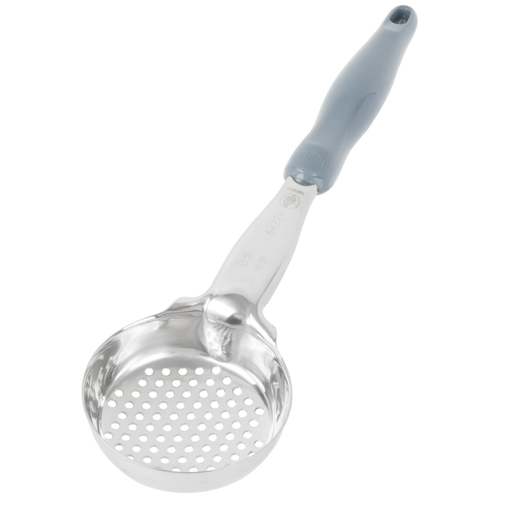 Spoodle® monobloc perforado redondo de acero inoxidable de 118 ml con mango de nylon gris