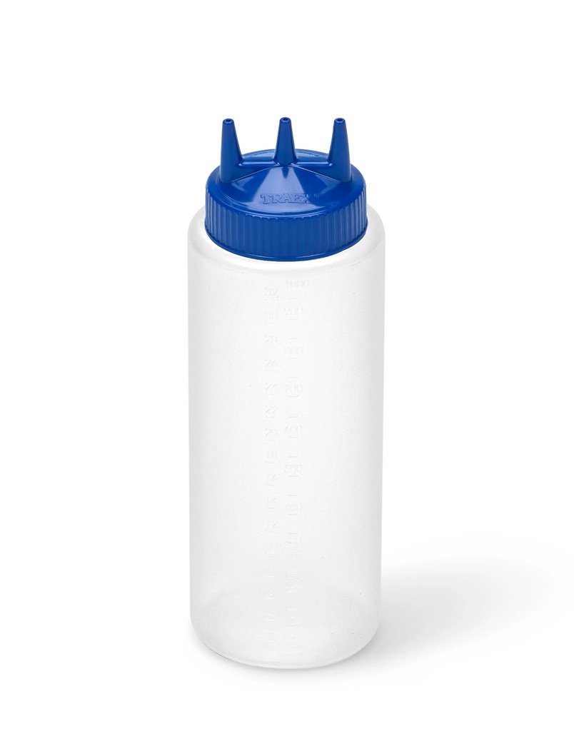 Dispensador a presión triple transparente de 950 ml con tapa azul