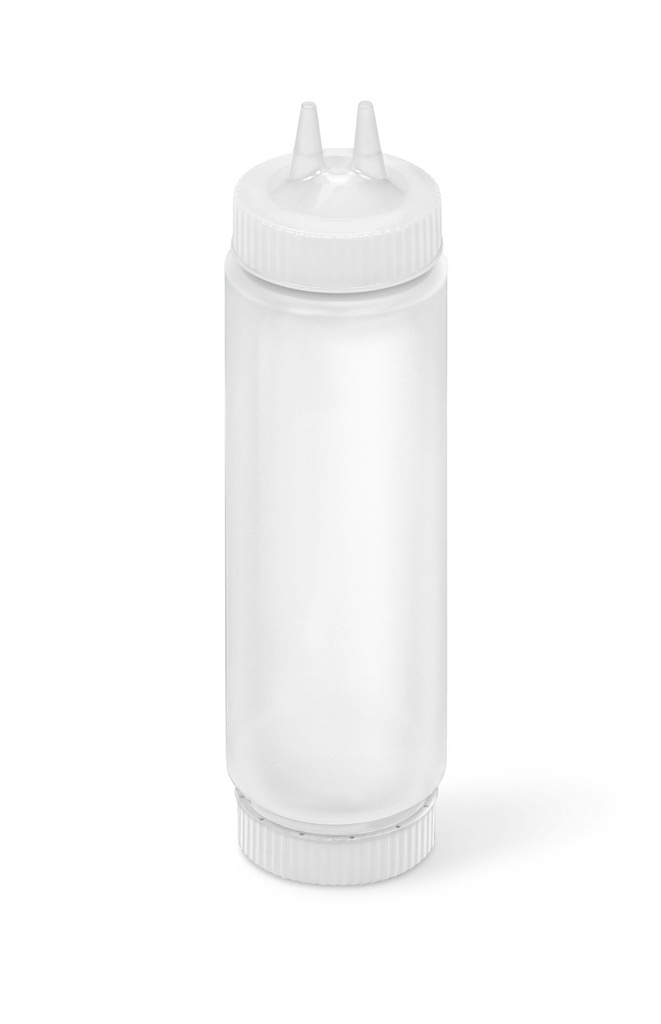 Dispensador transparente con boquilla doble FIFO de 710 ml con tapón y base transparente