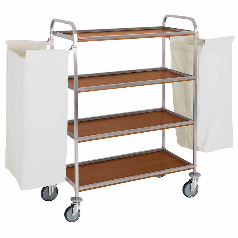 Carro de servicio en inox, 4 niveles, 2 sacos - dark oak