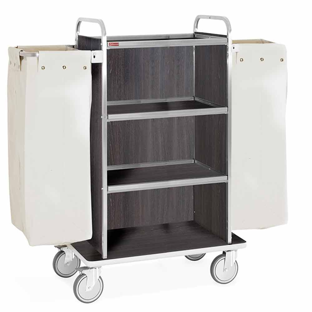 Carro de servicio en inox, 4 niveles, 2 sacos - roble oscuro