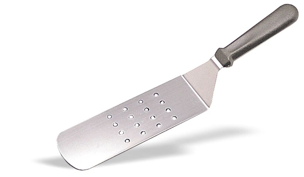 Pala perforada para fast-food y pescado de acero inoxidable de 38 cm con mango ABS negro