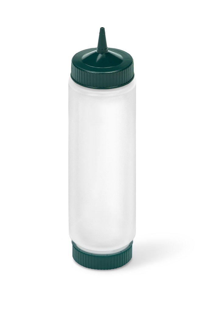 Dispensador transparente con boquilla simple FIFO de 710 ml con tapón y base verde