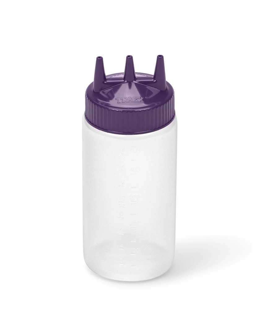 Dispensador a presión triple transparente de 470 ml con tapa púrpura