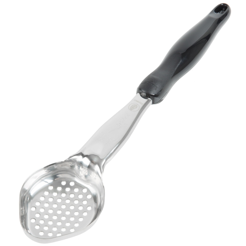 Spoodle® monobloc perforado ovalado de acero inoxidable de 59 ml con mango de nylon negro