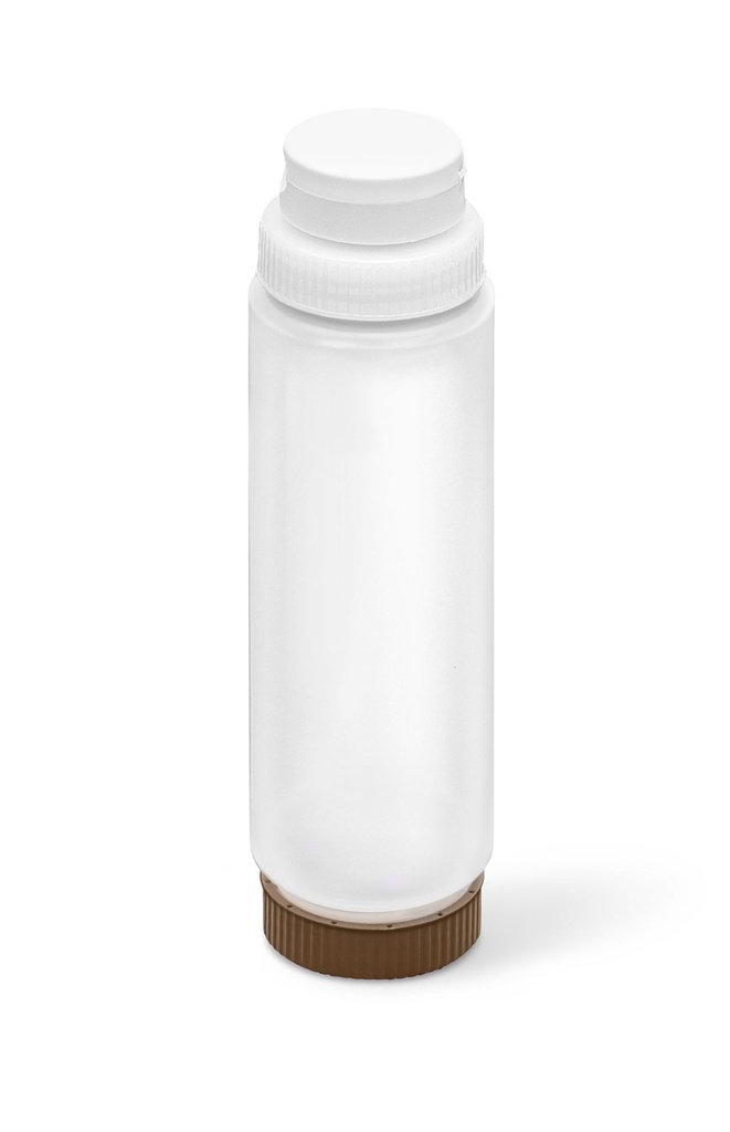 Dispensador transparente con tapón FIFO de 710 ml con tapón y base marrón