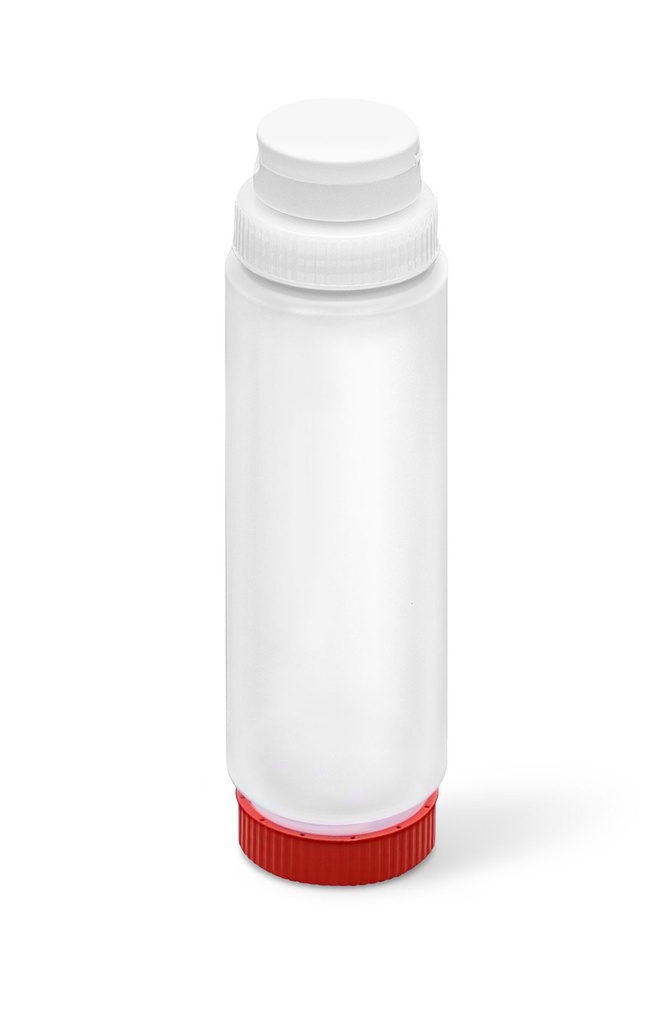 Dispensador transparente con tapón FIFO de 710 ml con tapón y base roja