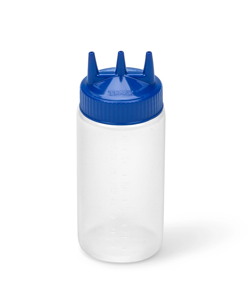 Dispensador a presión triple transparente de 470 ml con tapa azul