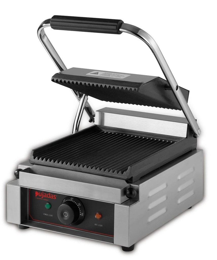 Grill de contacto “Solo compact” de acero inoxidable 18/10 con placas acanaladas de hierro fundido