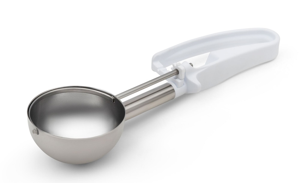 Porcionador apretable de 139 ml con mango extendido blanco