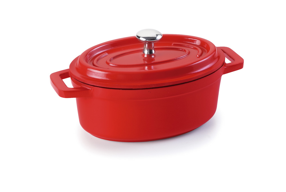 CACEROLA ROJA OVAL ALUM.FUND.12x8.5 CM