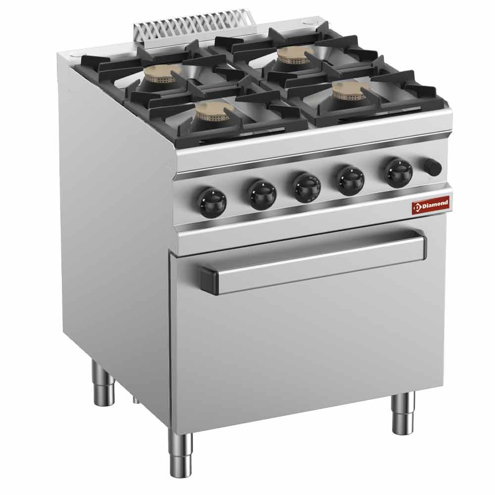 Estufa a gas 4 fuegos, sobre horno a gas GN 2/1
