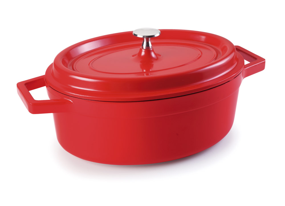 CACEROLA OVAL ROJA ALU.FUNDIDO 26x20 CMS