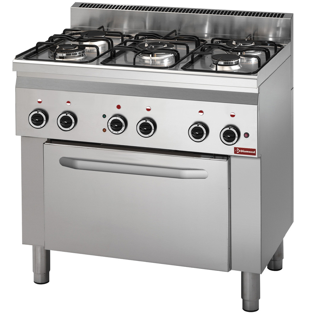 Hornillo de 5 fuegos de gas sobre horno convección eléctrico 4x GN 1/1