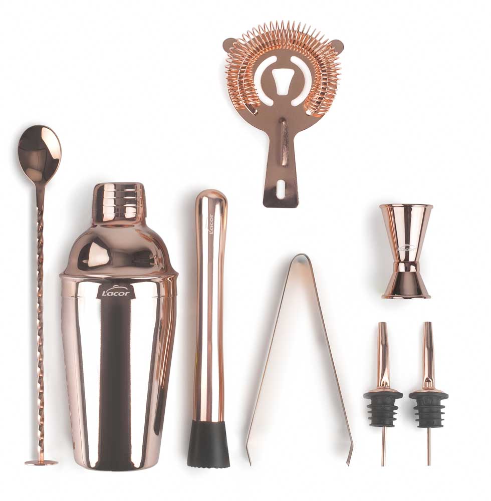 SET COCTELERÍA INOX ACABADO COBRE