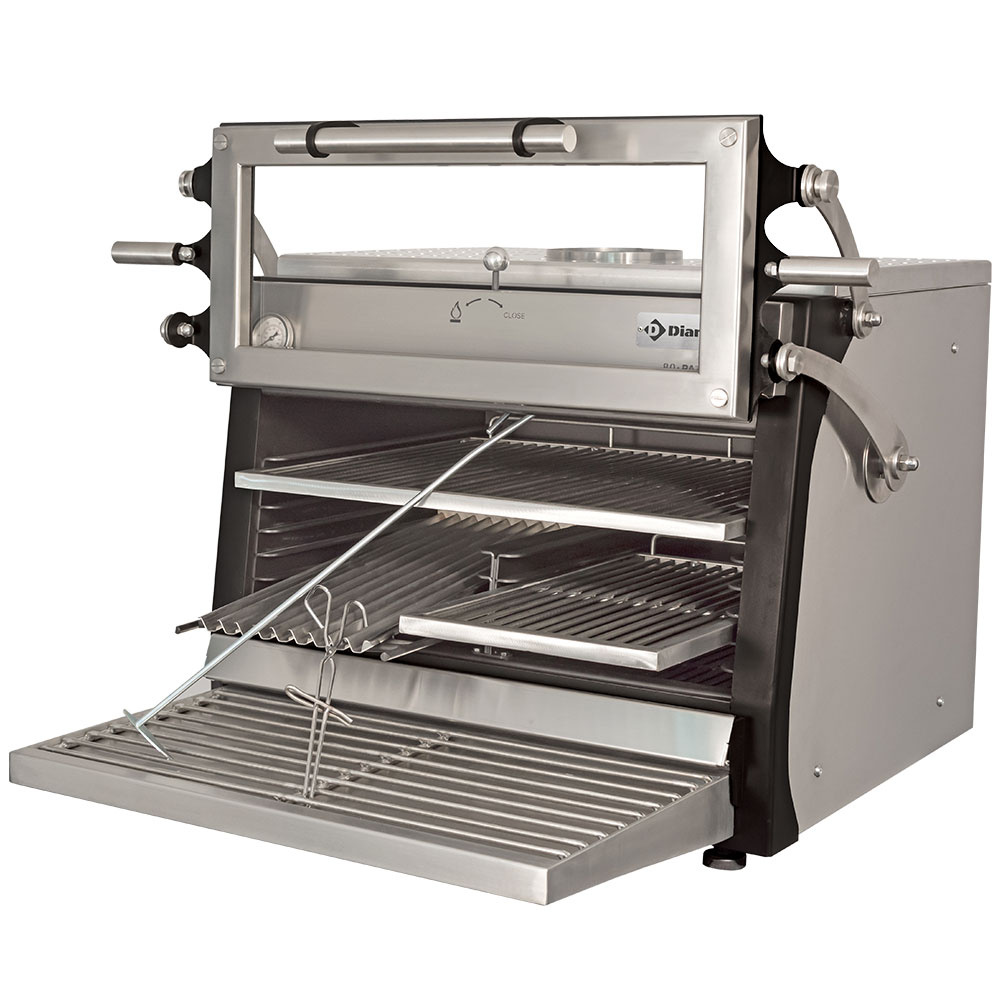 Horno-BBQ brasa, GN 1/1 + GN2/4 (75 Kg/h)- Puerta elevable/Acero inoxidable