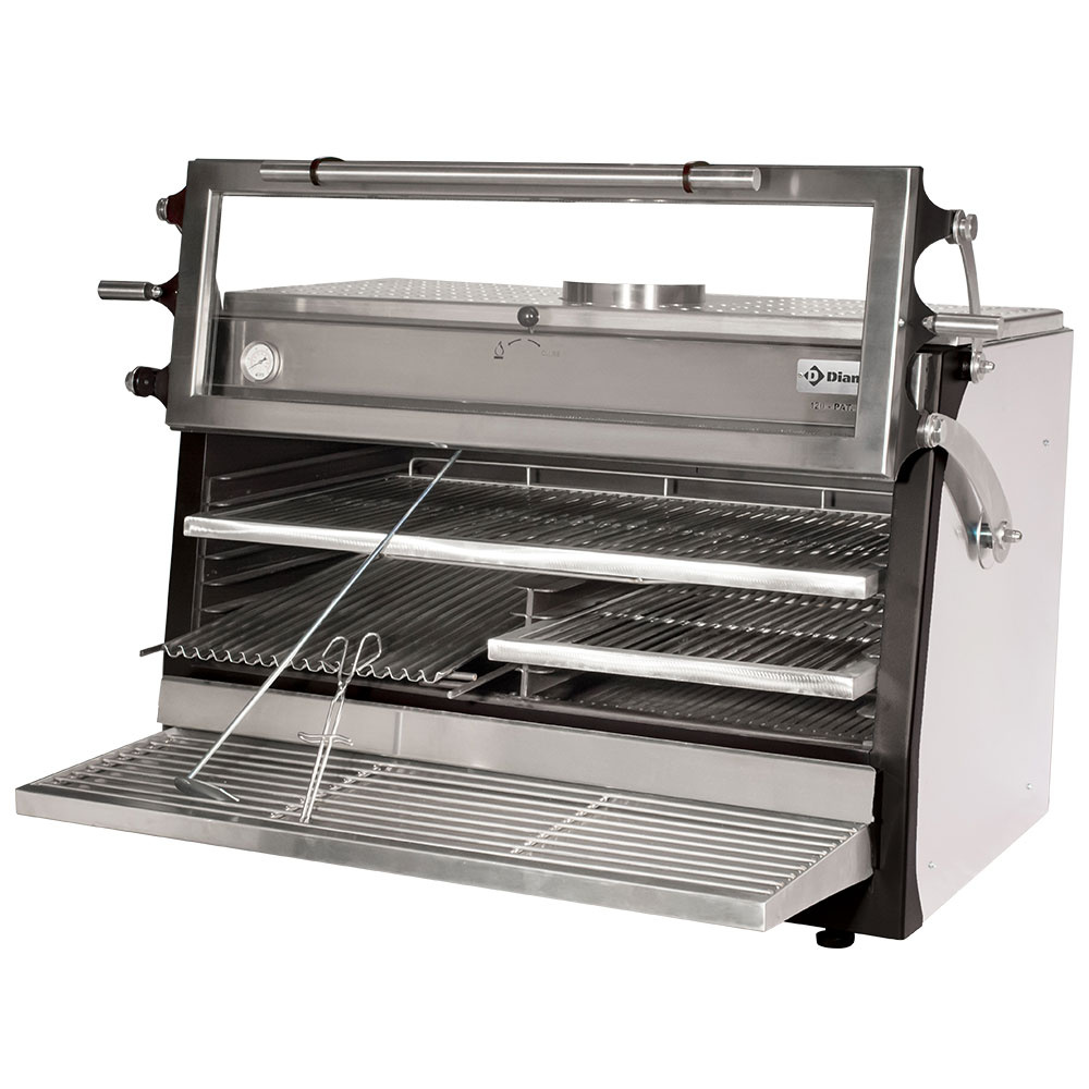 Horno-BBQ brasa, GN 2/1 + GN1/1 (120 Kg/h)- Puerta elevable/Acero inoxidable