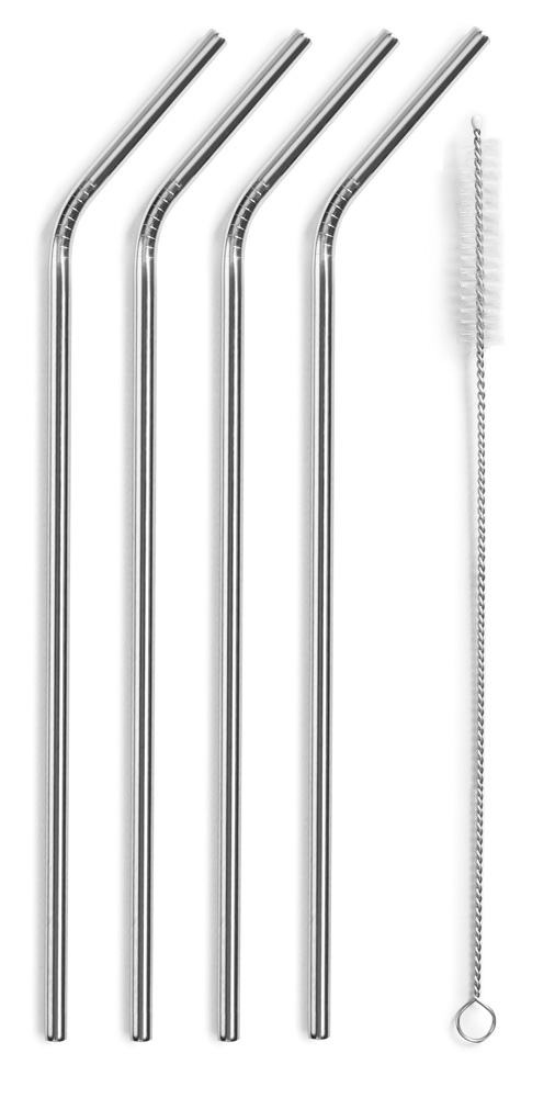 SET 4 PAJITAS INOX 21.5CM CON LIMPIADOR