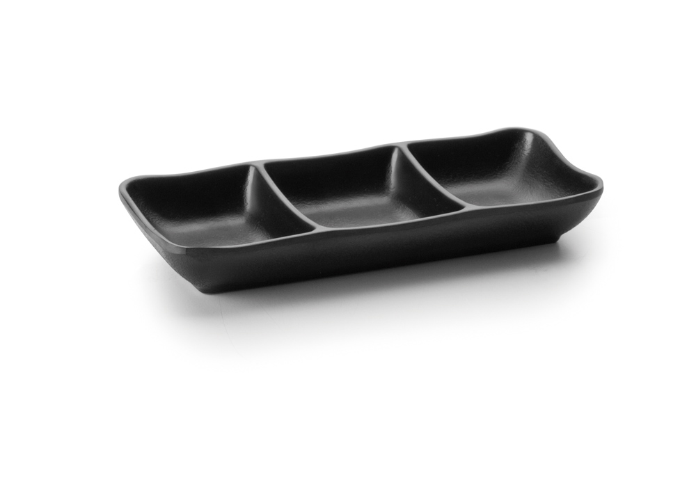 FUENTE 3 SALSAS MELAMINA BLACK 19X8X3 CM