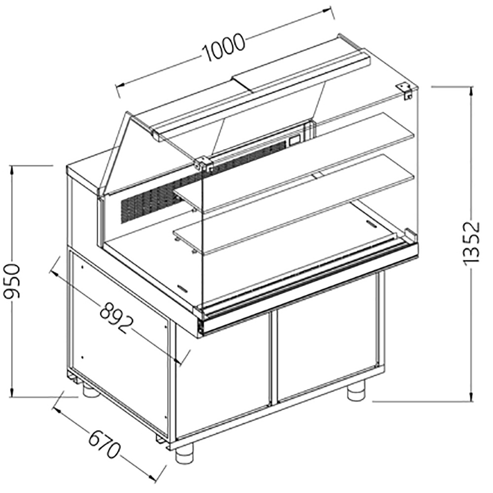 Banco vitrina refrigerado y calentado EN & GN, cristal alto, estático, sin reserva