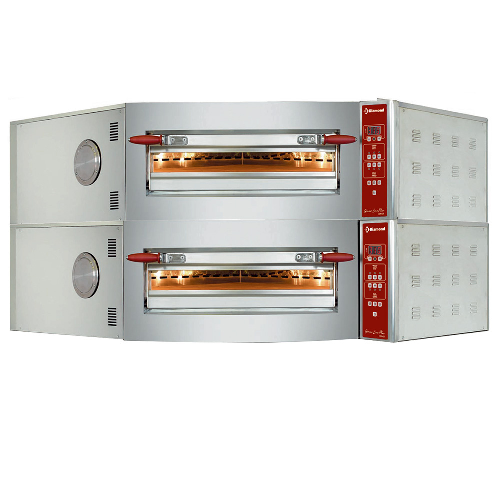Horno eléctrico de ángulo, 2 camaras, 2x 8 pizzas Ø 350 mm