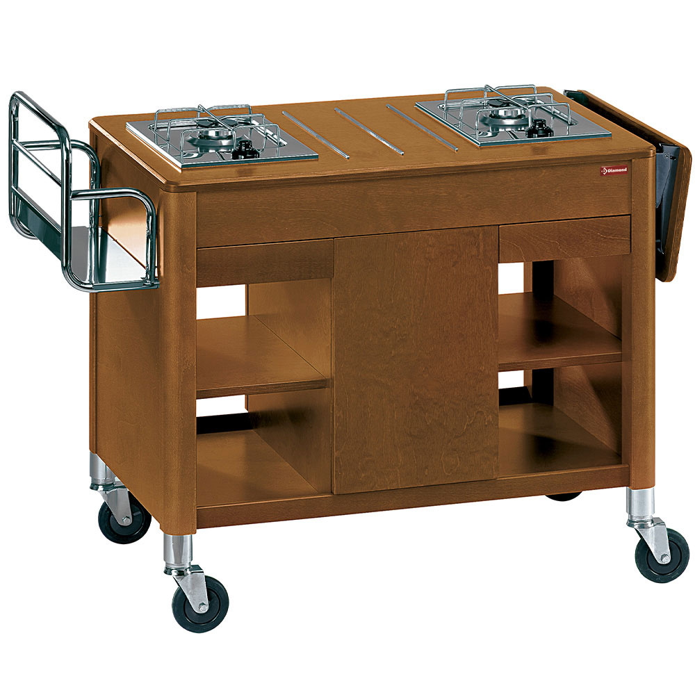 Carretilla de cocina, 2 fuegos a gas, madera "Nogal"