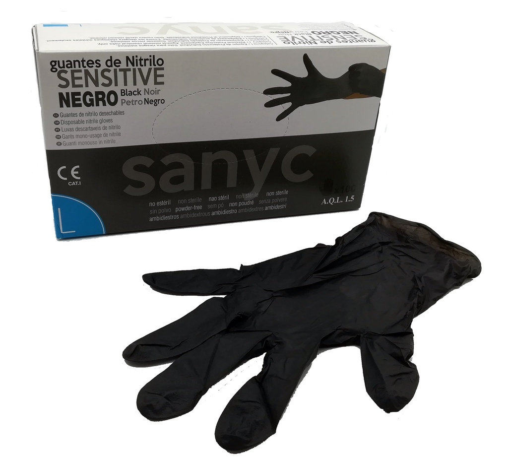 GUANTE NITRILO SENSITIVE NEGRO  "L" GDE 4GR (Caja 10x100)