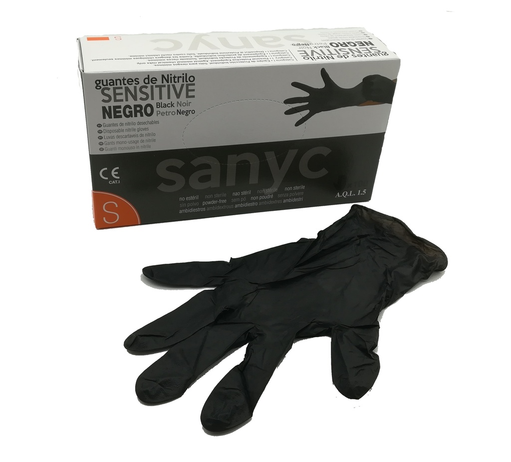 GUANTE NITRILO SENSITIVE NEGRO  "S" PEQ 4GR (Caja 10x100)