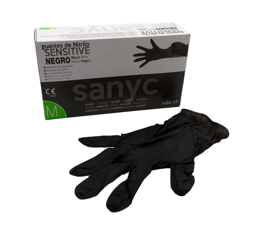 GUANTE NITRILO SENSITIVE NEGRO "M" ME (Caja 10x100)