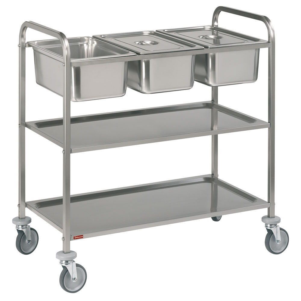 Carretilla de servicio acero inoxidable, 3x GN 1/1 + 2 niveles