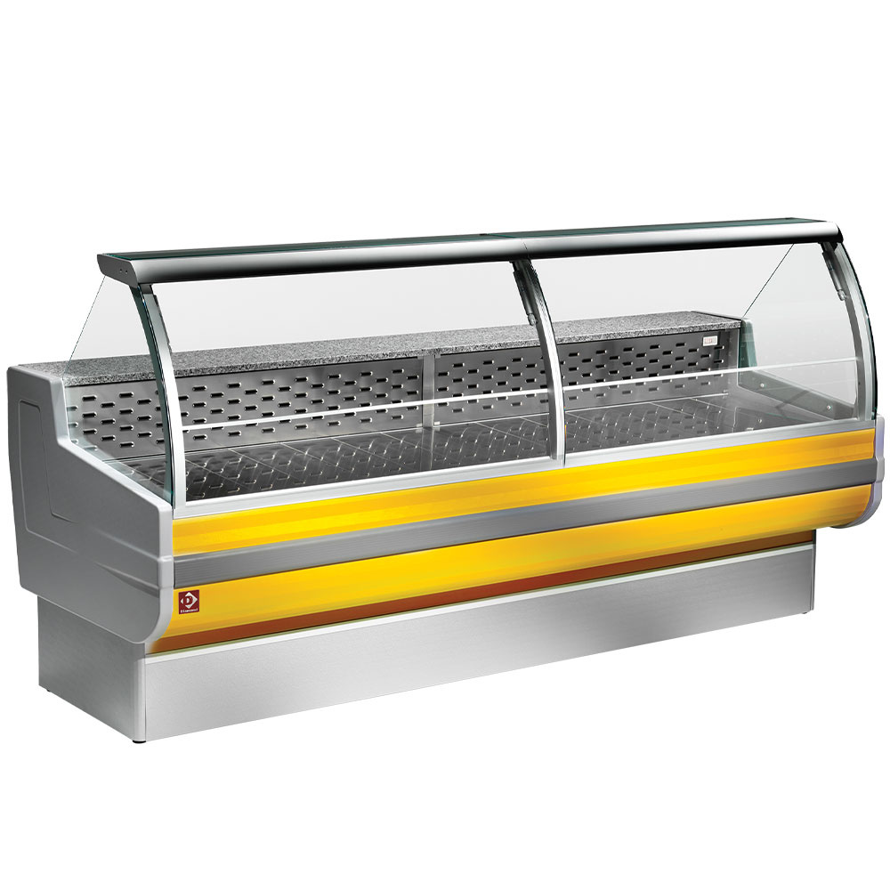 Mostrador vitrina refrigerada cristal curvado, con reserva