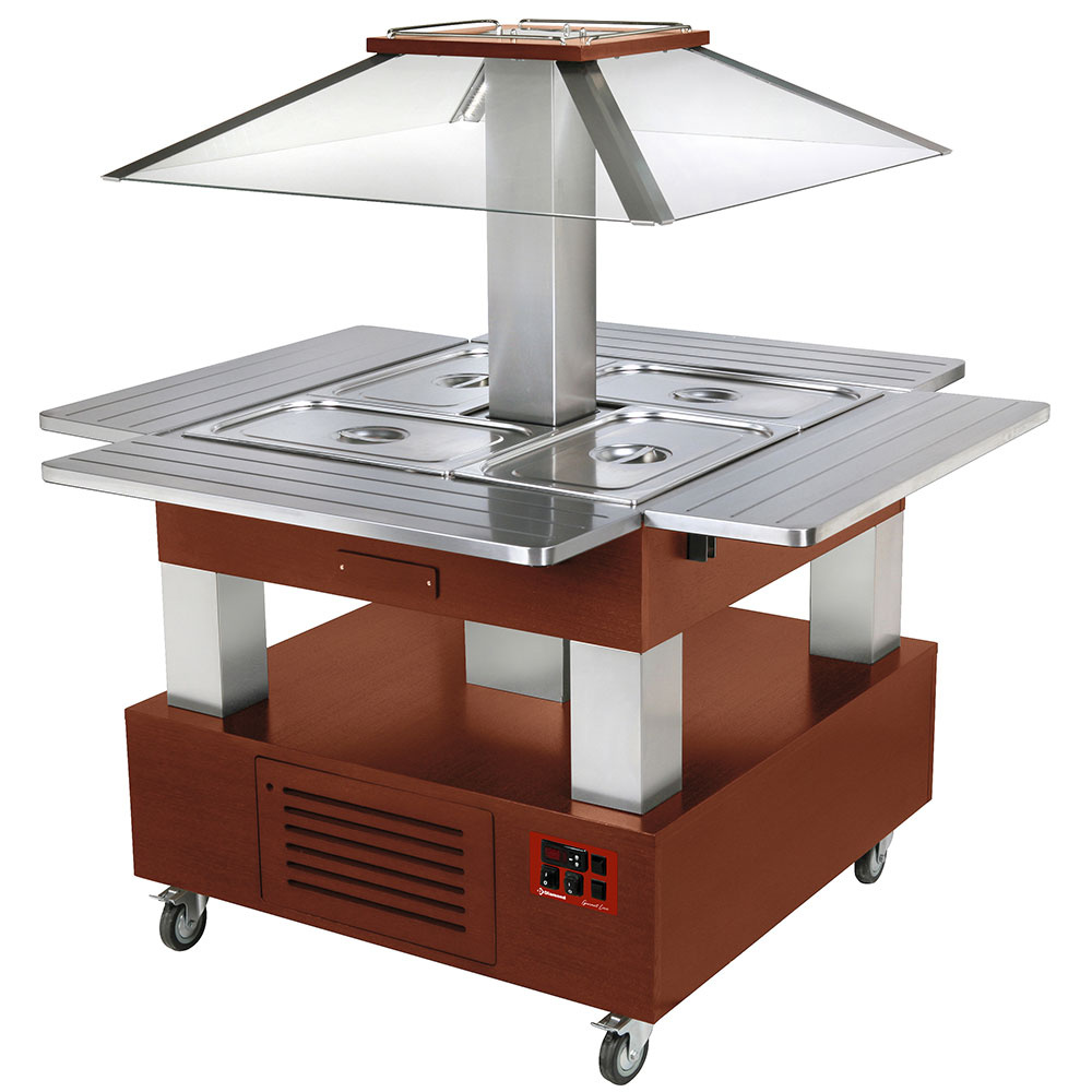 Isla buffet - Salad bar mural refrigerado, cupola motorizada 4x GN1 / 1-150 (Madera Caoba)