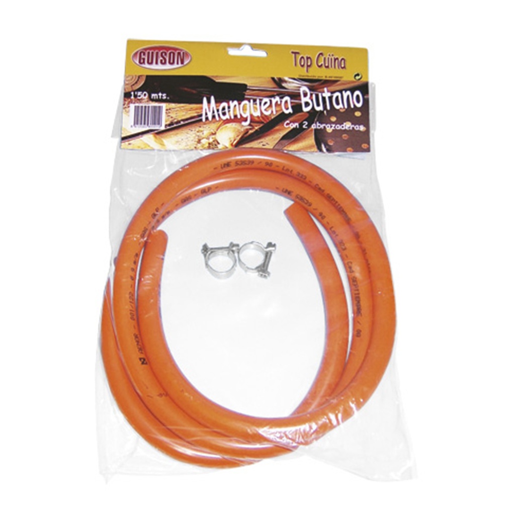 GOMA GAS BUTANO 1,5 M CON ABRAZADERAS