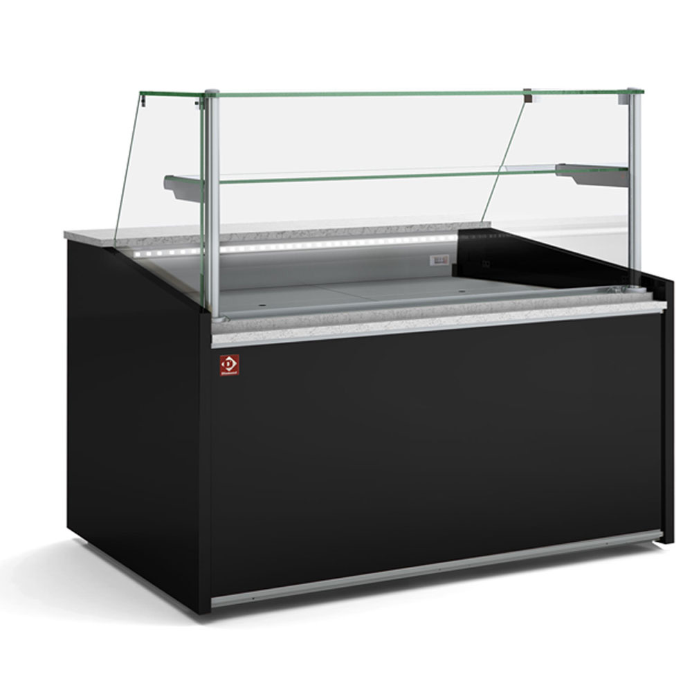 Mostrador de vitrina neutro, vidrio alto, con almacenamiento neutro - NEGRO