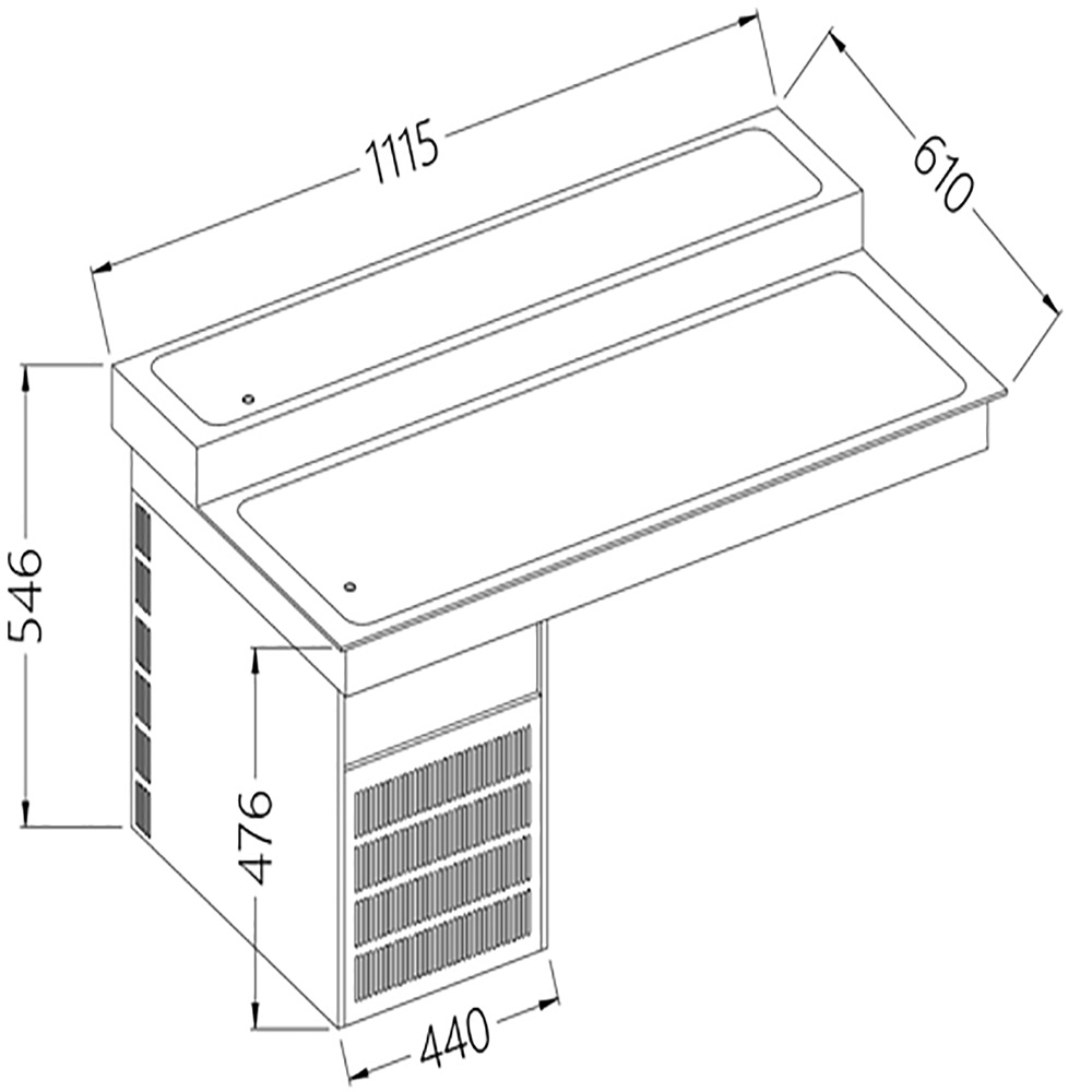 Elemento top refrigerado, 2 niveles, 3x GN 1/1