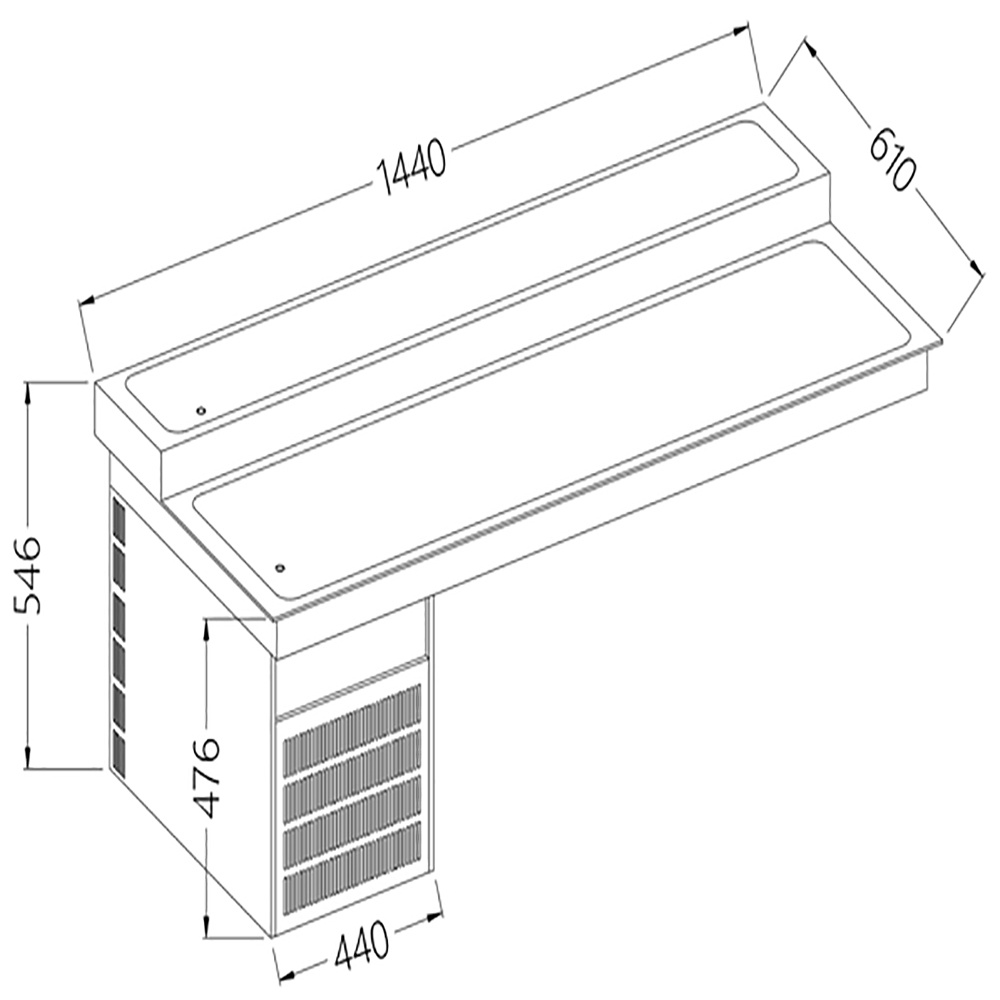 Elemento top refrigerado, 2 niveles, 4x GN 1/1
