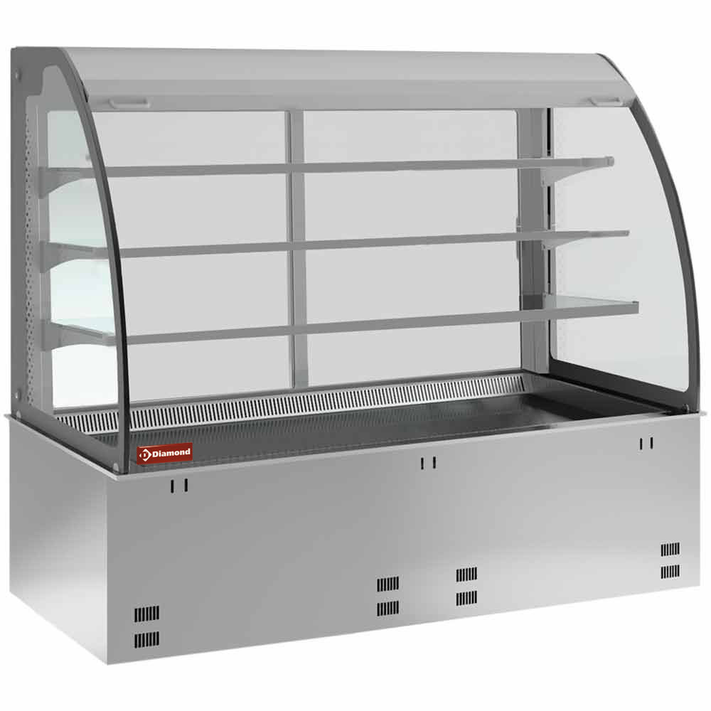 Elemento cuba y vitrina sobre 3 niveles abierta (con cortina), refrigeradas, ventiladas, 2x GN 1/1 (sin unidad hermética)