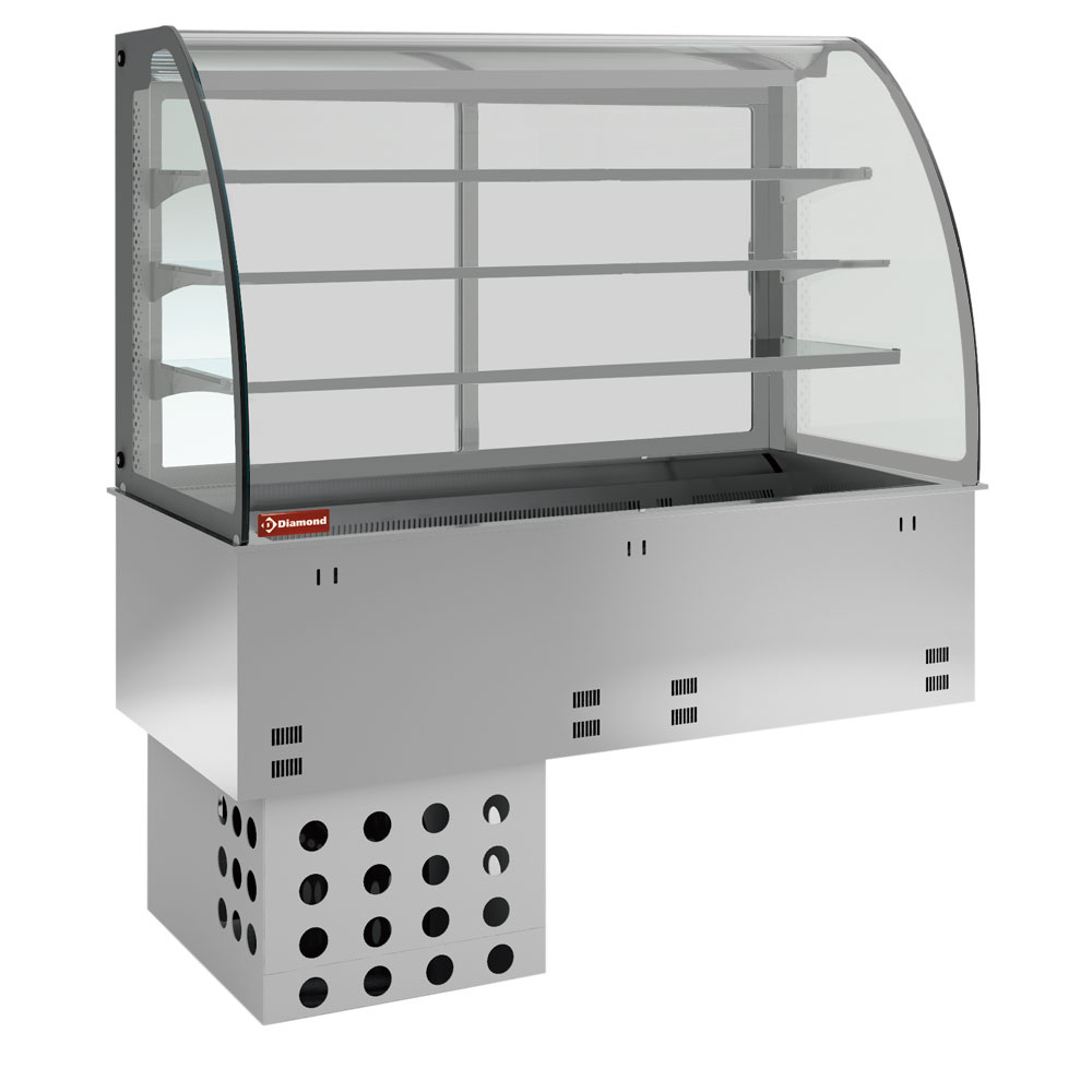 Elemento cuba y vitrina sobre 3 niveles abierta (con cortina), refrigeradas, ventiladas, 3x GN 1/1