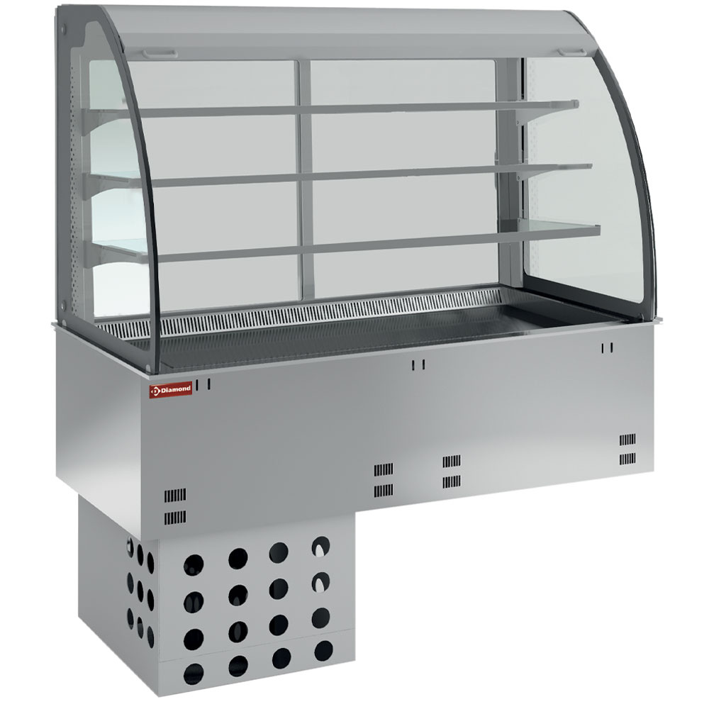 Elemento cuba y vitrina sobre 3 niveles abierta (con cortina), refrigeradas, ventiladas, 4x GN 1/1