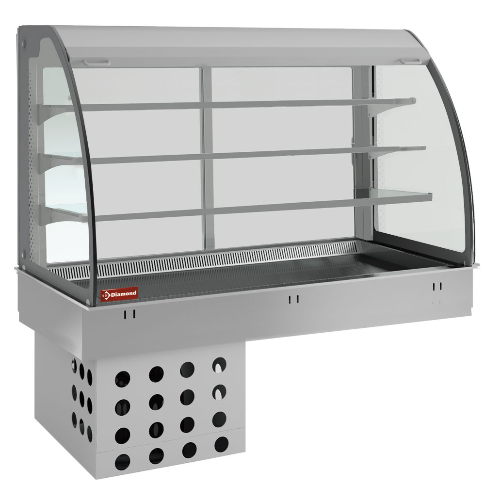 Elemento top y vitrina sobre 3 niveles abierta (con cortina), refrigerados, ventilados, 4x GN 1/1
