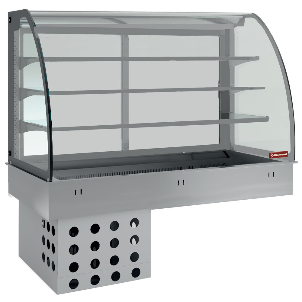 Elemento top y vitrina sobre 3 niveles cerrada, refrigerados, ventilados, 4x GN 1/1