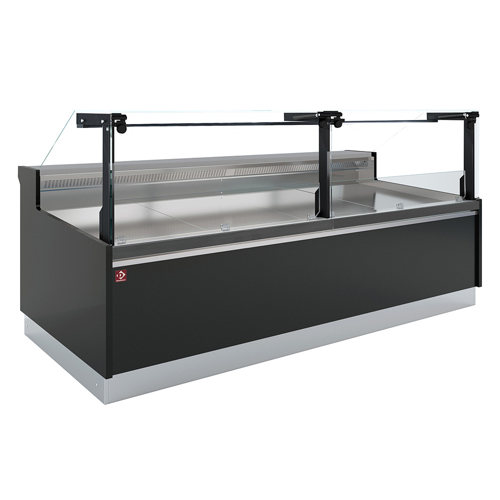 Mostrador vitrina ventilado, con reserva, cristal vertical 90° con elevación por pistón - FULL BLACK