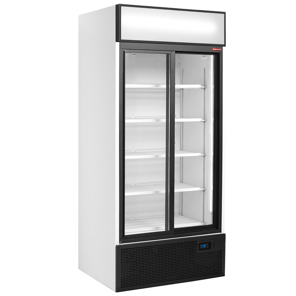Vitrina T° positiva, ventilada, 760 litros, 2 puertas correderas, con caja iluminada