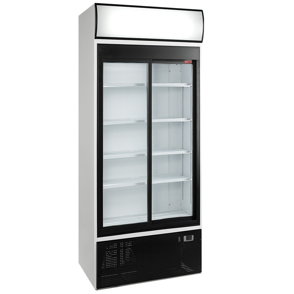 Vitrina T° positiva, ventilada, 760 litros, 2 puertas correderas, con caja iluminada