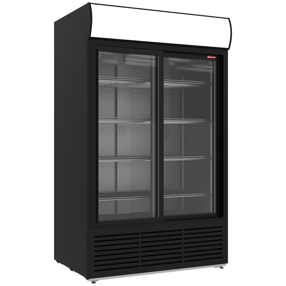 Vitrina refrigerada positiva 1230 litros, caja luminosa, 2 puertas correderas - NEGRO