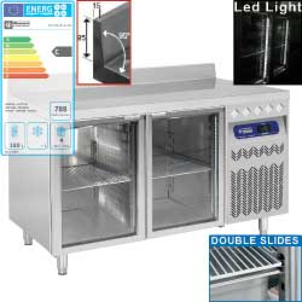 Mesa frigorífica "mural" ventilada, 2 puertas en vidrio GN 1/1, 260 litros